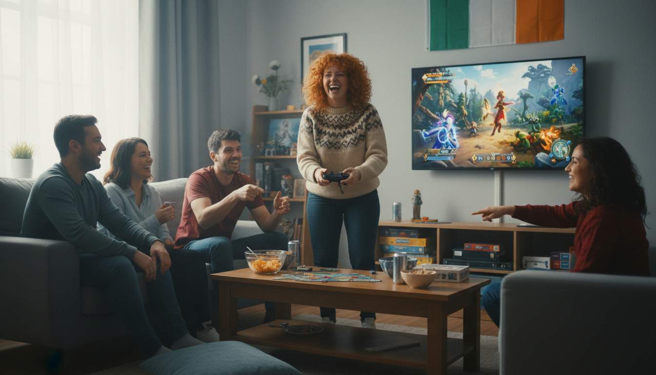 Excited woman enjoying gaming at Hellspin Casino